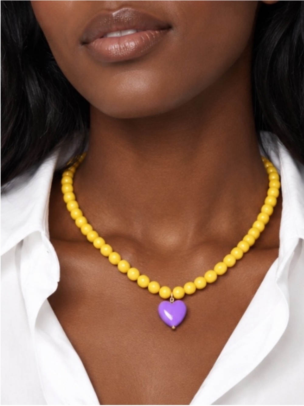 3/$30 New! Preppy Colorful Yellow Beaded Purple Heart Necklace NWOT 5058